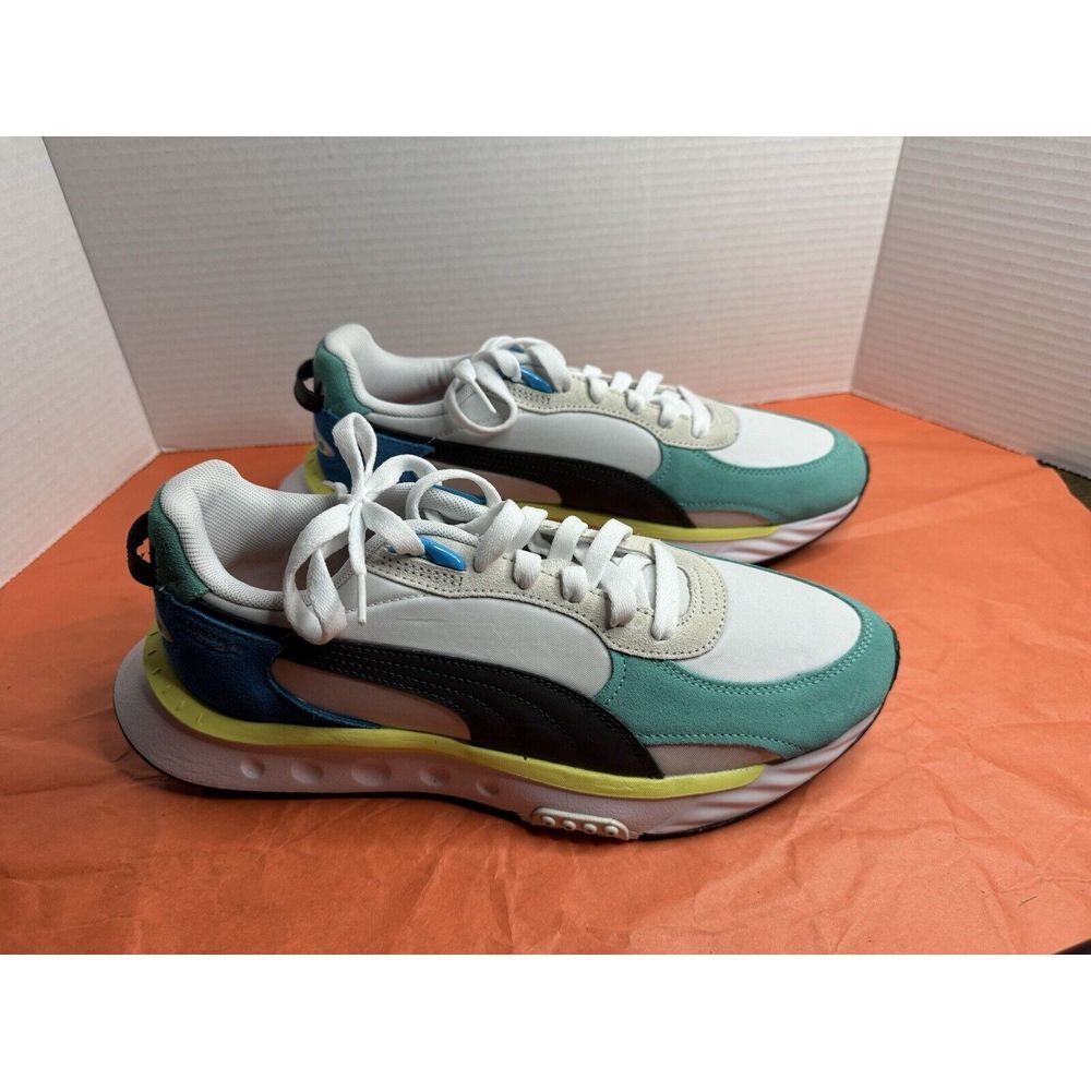 PUMA Wild Rider Rollin' Sneakers Men's Size 9.5 Elektro Aqua White Shoes Suede